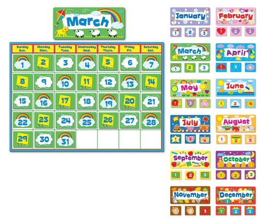 Carson Dellosa 415 pc Set Wall Calendar, Seasonal and Holiday Themed Monthly Headers, Days of the Week, and Number Cover Ups for Bulletin Board and Classroom Decor